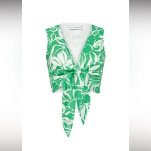 Faithfull the Brand Teal Floral Tie-Front Crop Top